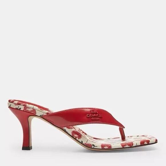 NEW COACH Women's Thong Kitten Heel With Floral Print Bold Red CBM86 US 5.5 - Picture 7 of 8